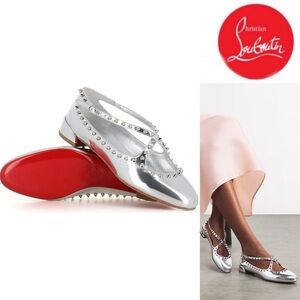 Christian Louboutin Pilouta Jane Spikes Leather Ballet Flats Studded Shoes $1095